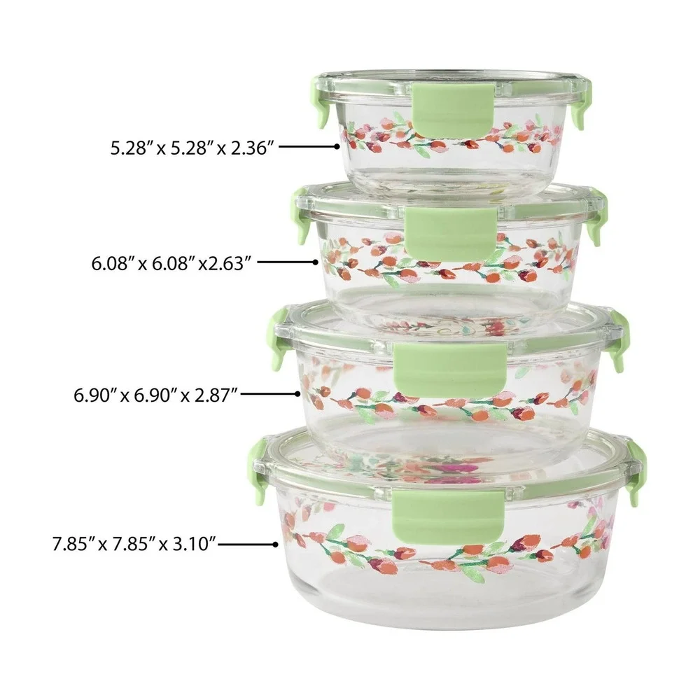 The Pioneer Woman Painted Meadow Round Glass Food Storage Set Tritan Lids 8pc